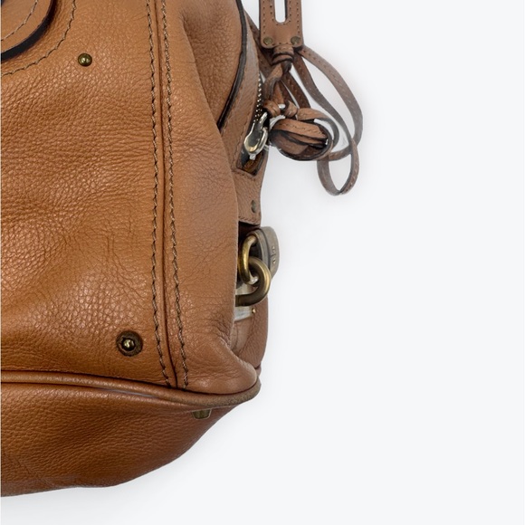 Auth Chloe Caramel Brown Leather Studded Auore Top Handle Duffel Tote Bag - Picture 8 of 16